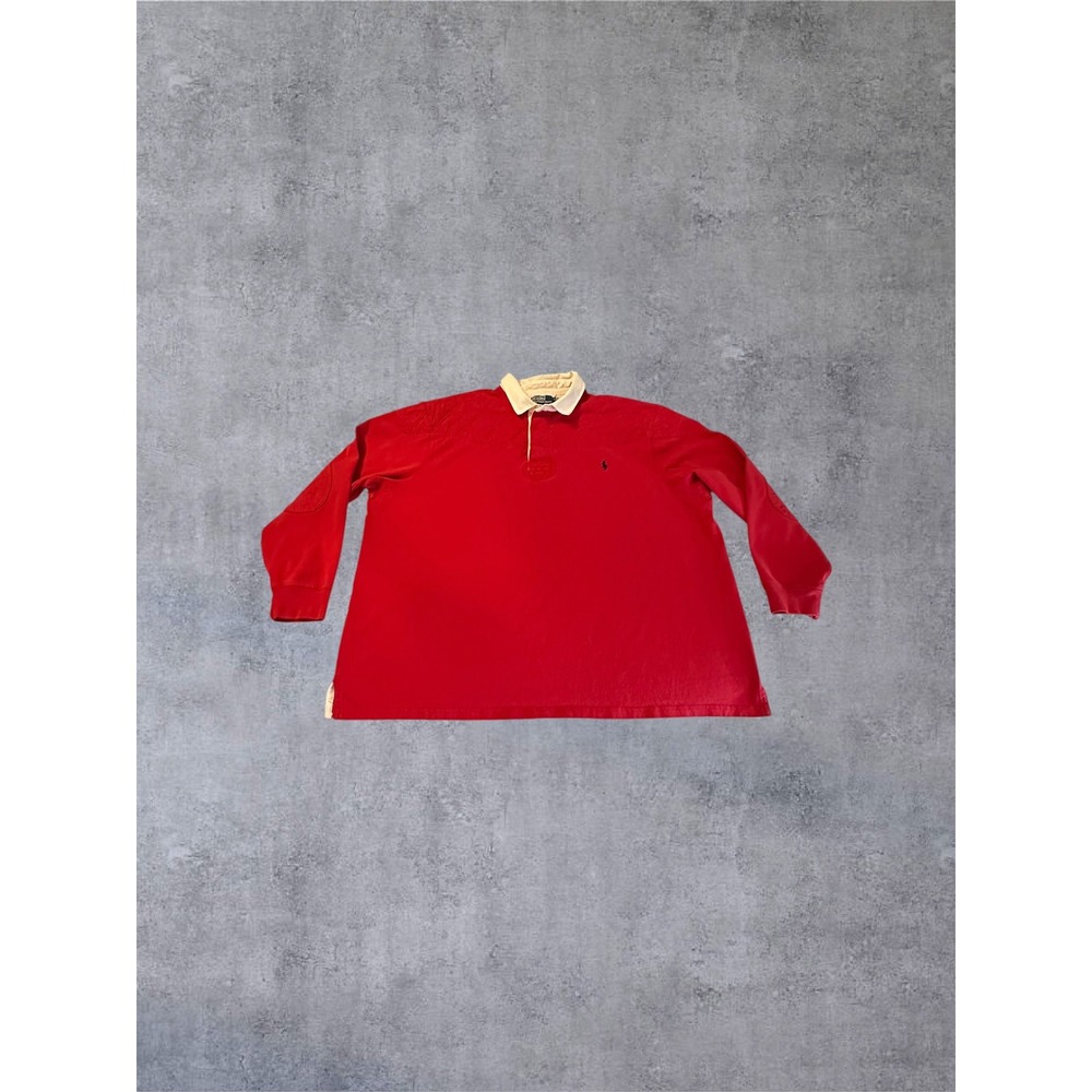 Vintage‎ Polo Ralph Lauren Rugby Shirt Mens 4XLT Red EUC Quilted Elbow Patch